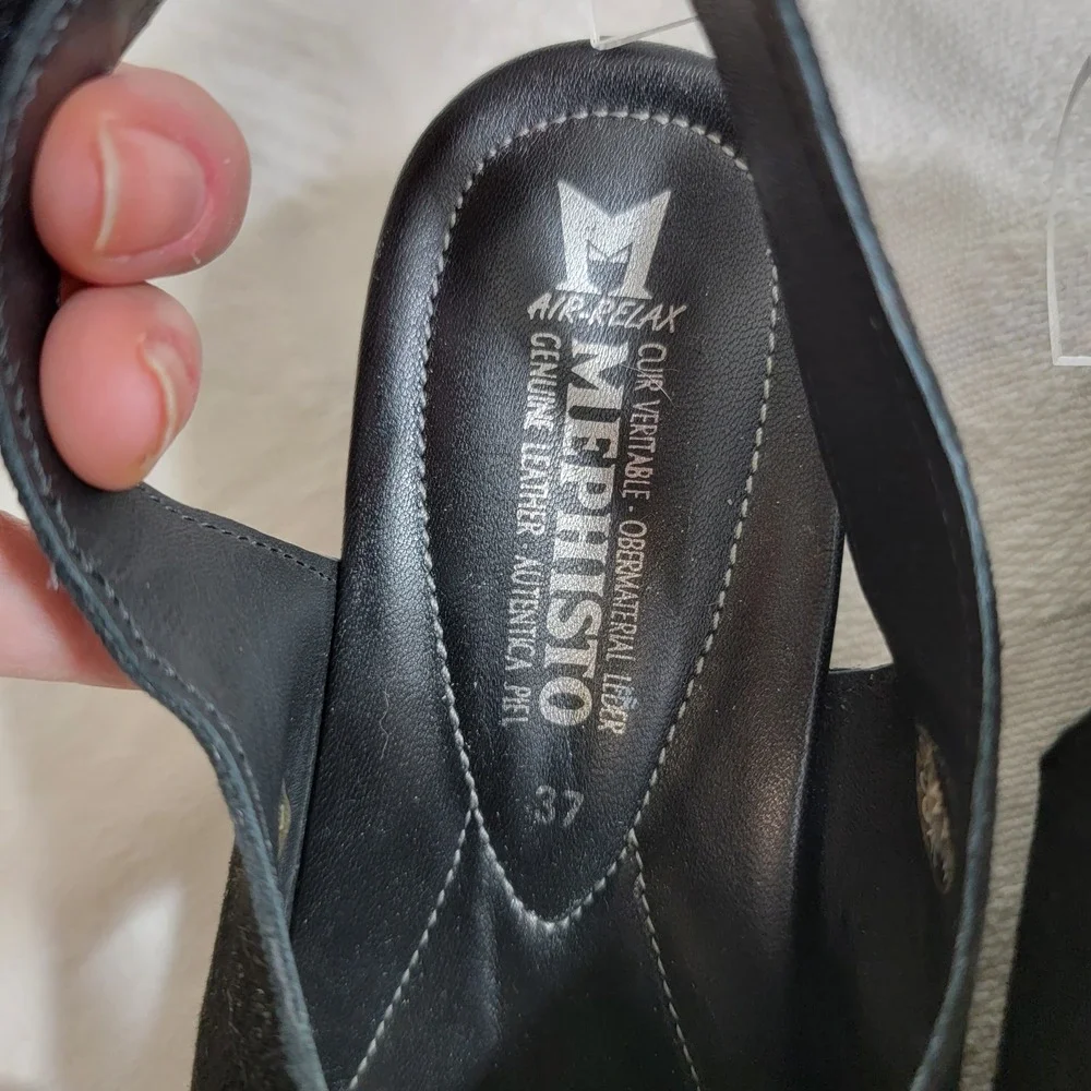 Mephisto Air-Relax‎ Black Suede Wedge Criss Cross Sandals 37 Portugal Slingback